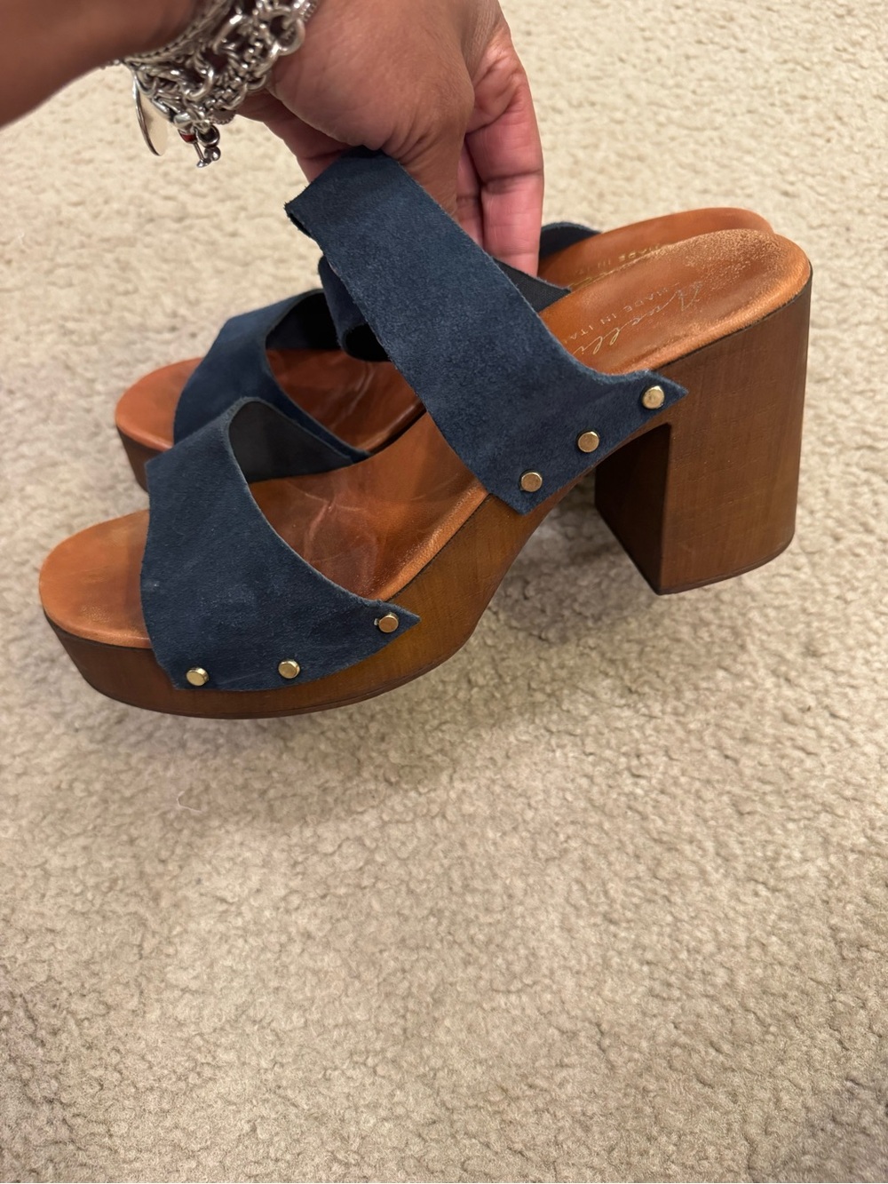 Avellini Navy Suede Cross-Strap Slide Mules